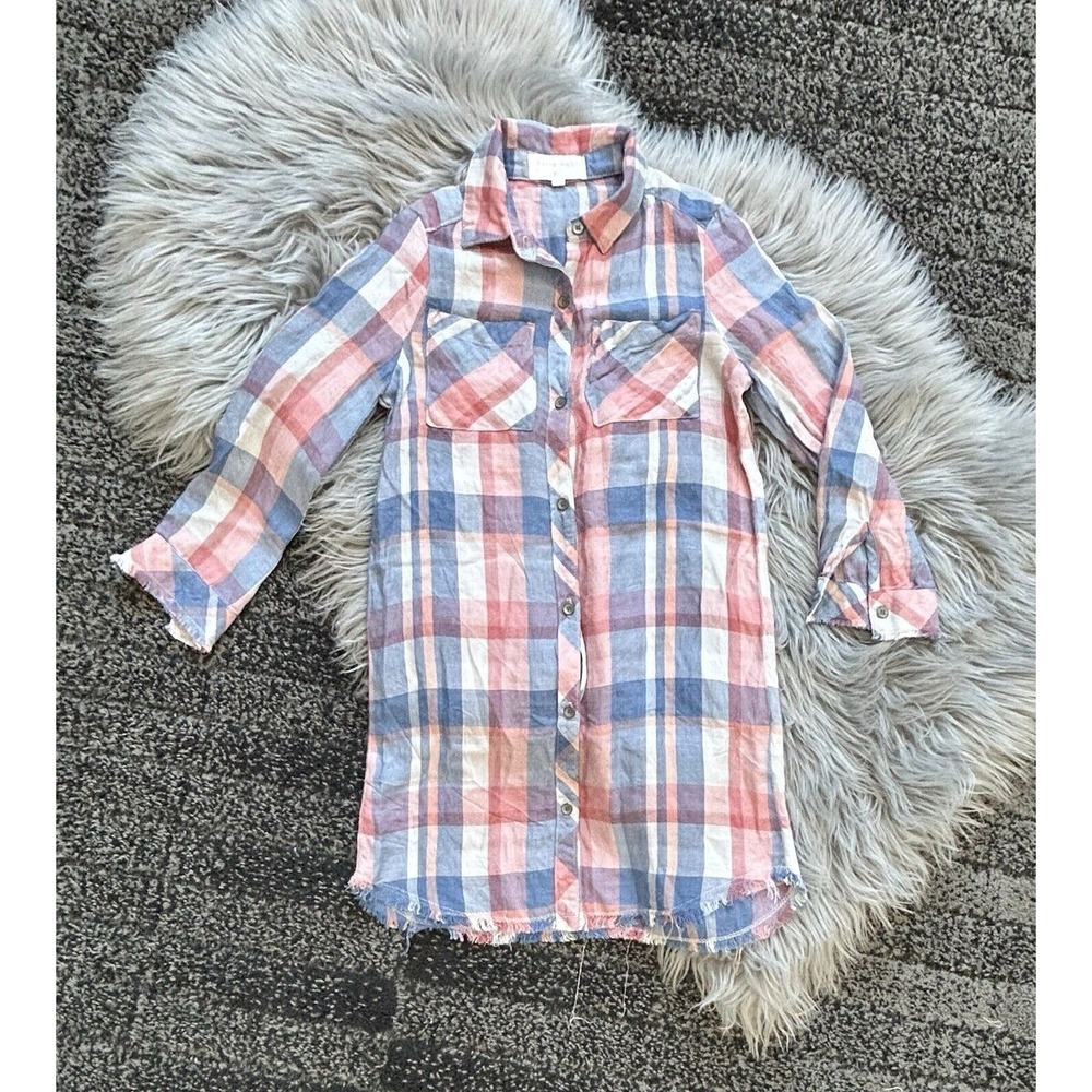 Bella‎ Dahl Girl's Fray Dress Button Down Pastel Plaid LS Dress Size 6 ($85)